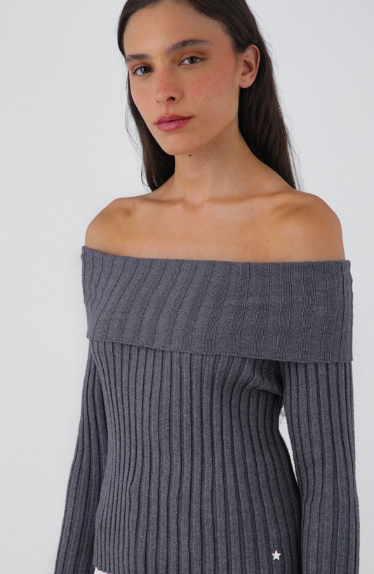 Remera Tejida Hombros Gray