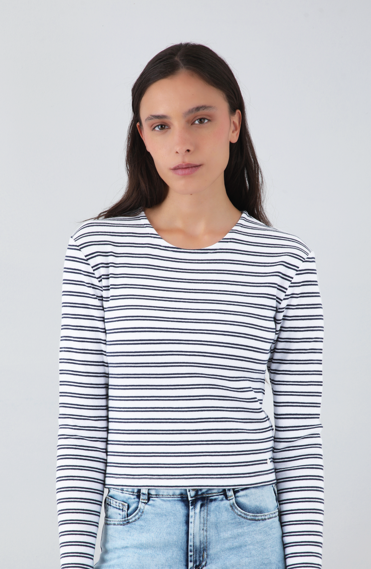 Remera Manga Larga Lineas White