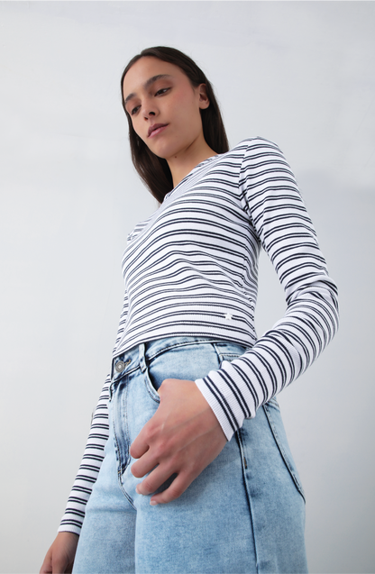 Remera Manga Larga Lineas White