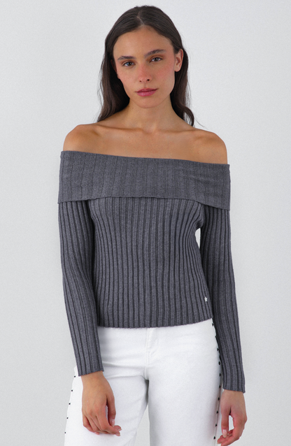 Remera Tejida Hombros Gray