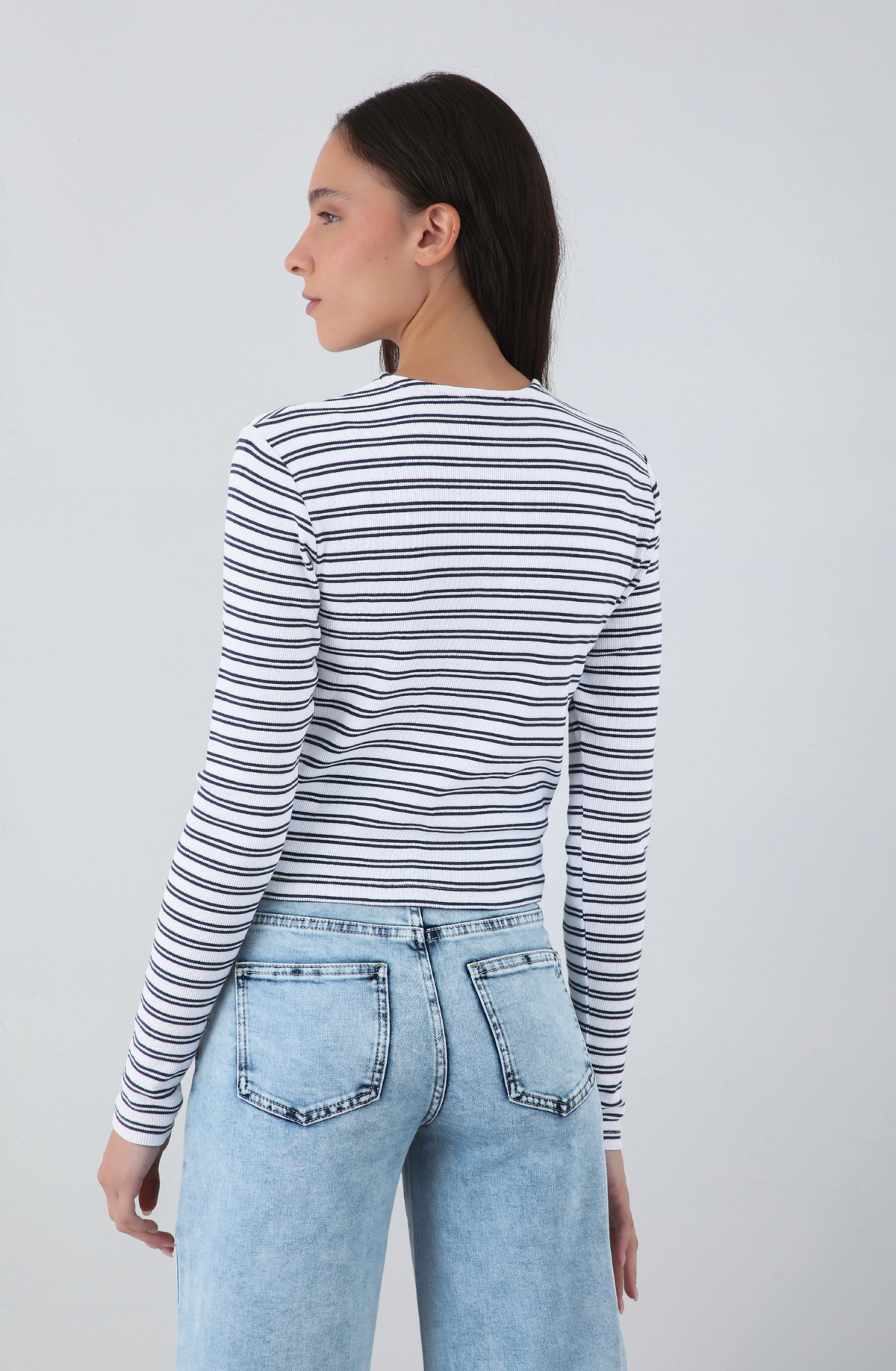 Remera Manga Larga Lineas White