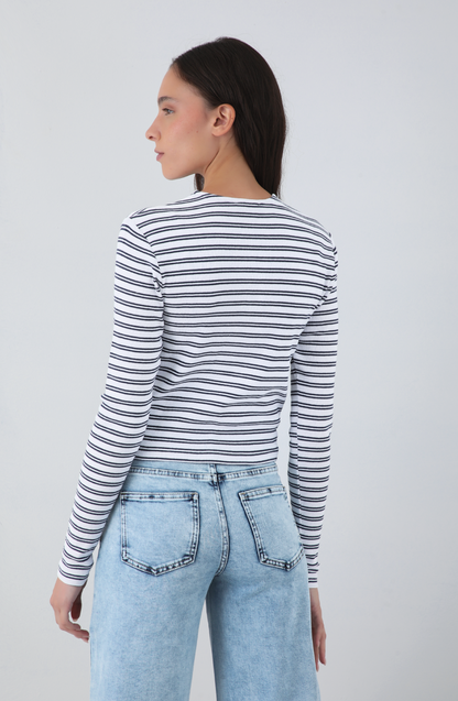 Remera Manga Larga Lineas White