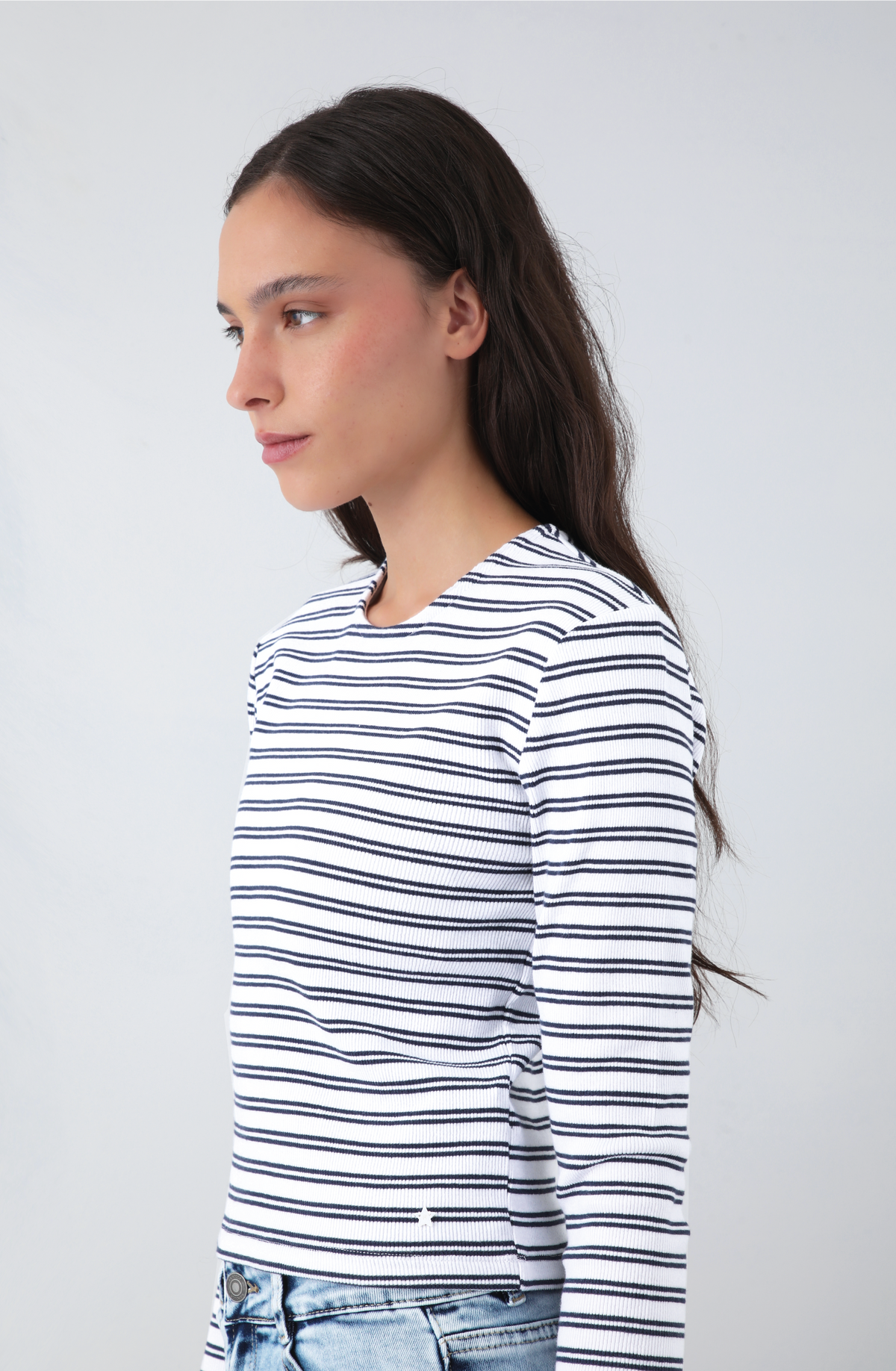 Remera Manga Larga Lineas White